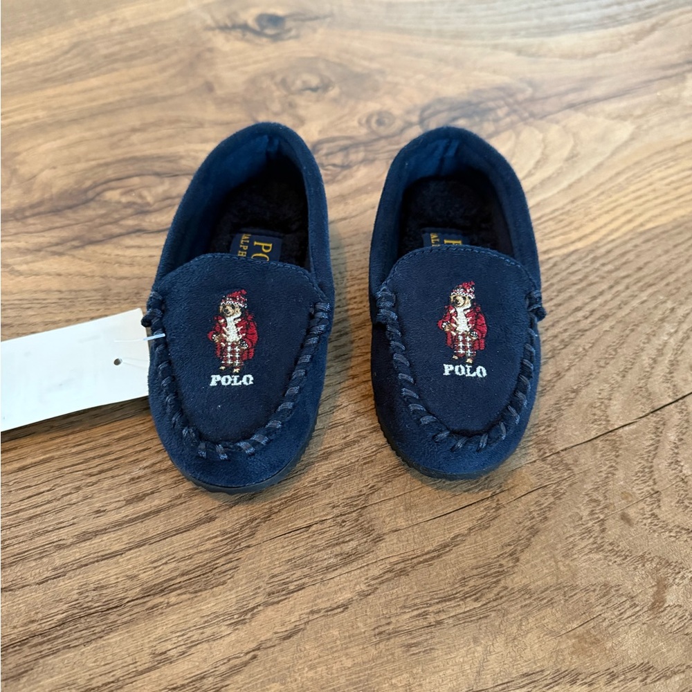 Ralph Lauren Navy Kids Polo Bear Moccasin Slippers